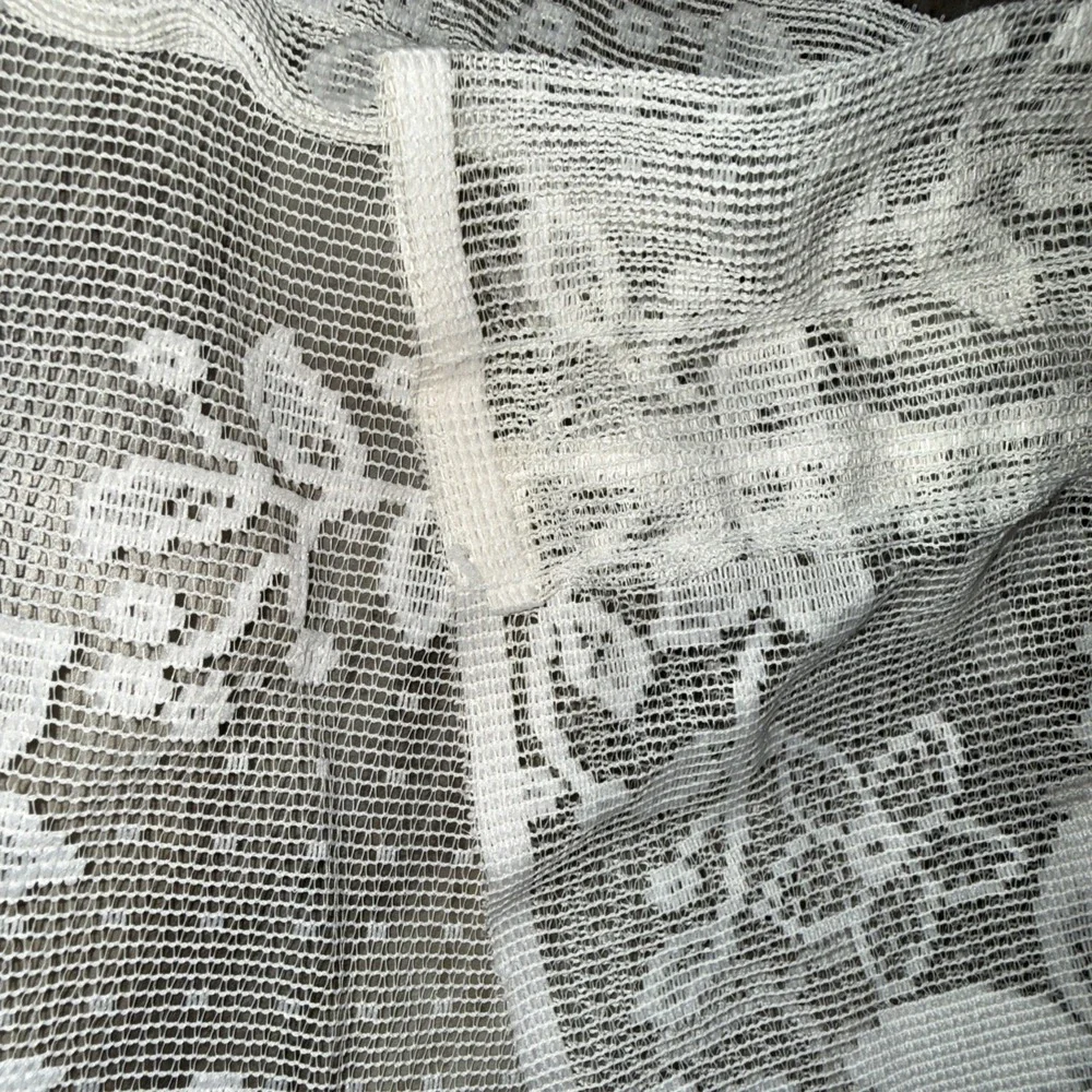 Set Of 2 Vintage Floral White Lace Sheer curtains Panel Valance Swag 57X16 In Ea